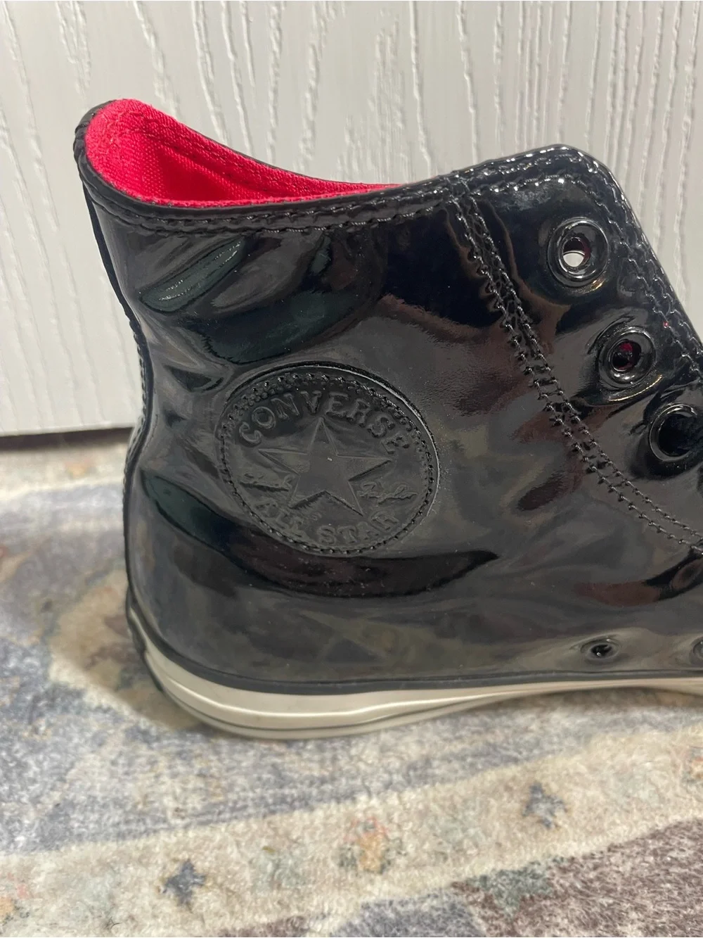 Converse Black High-Top Sneakers with Red Lining - Picture 3 of 7